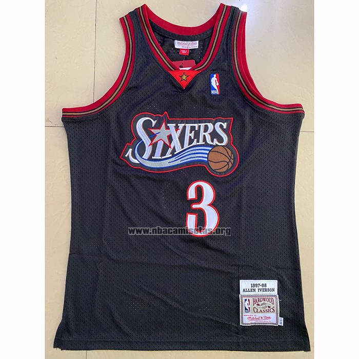 Camiseta Philadelphia 76ers Allen Iverson NO 3 Mitchell & Ness 1997-98 Negro